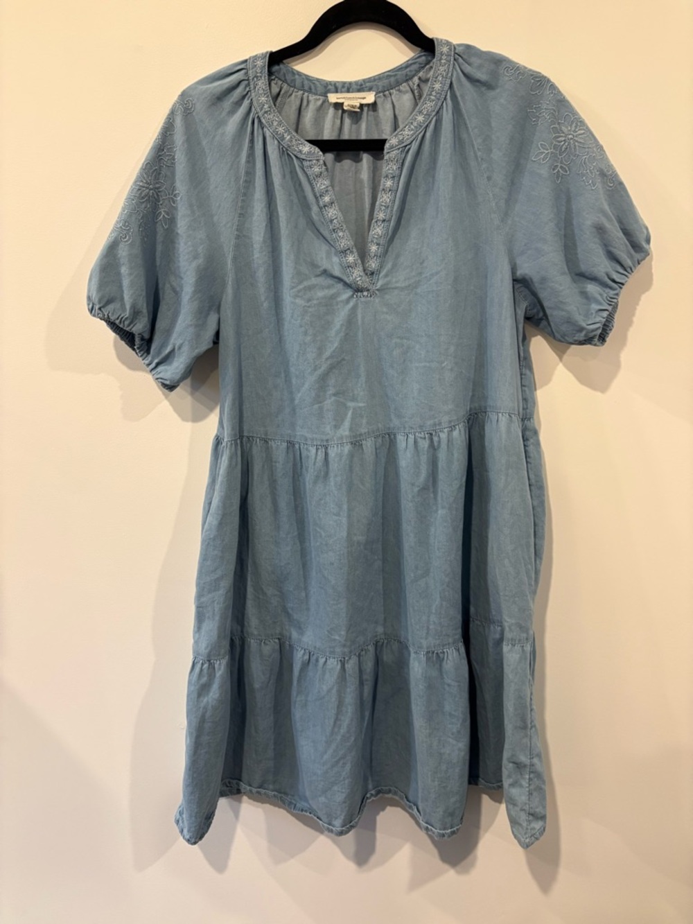 beachlunchlounge Light Blue Tiered Short Sleeve Dress